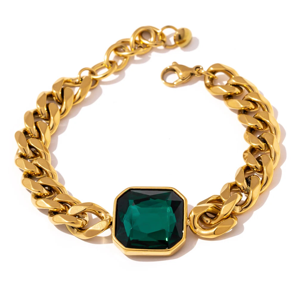 Green Crystal Thick Chain Bracelet