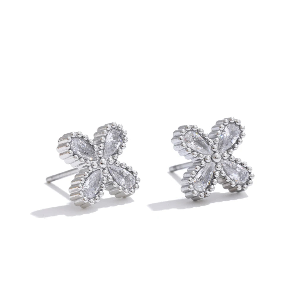 CZ Flower Stud Earrings