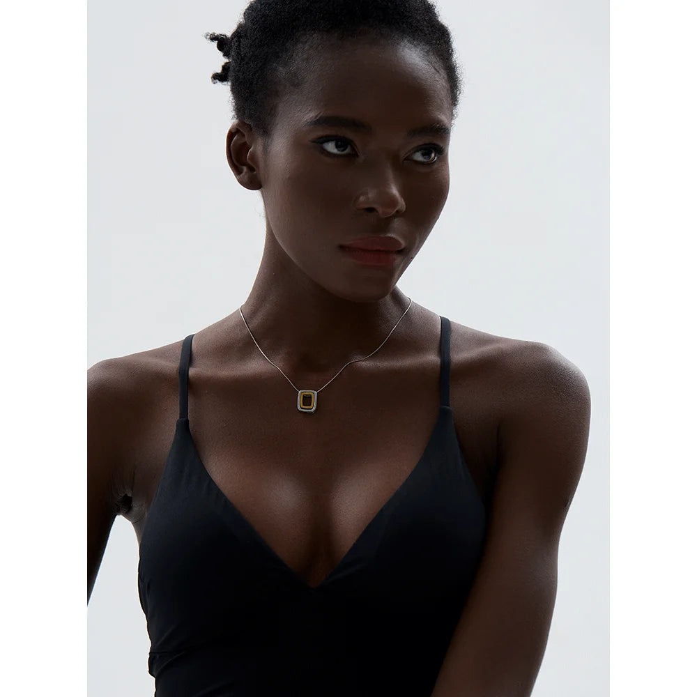 316L Square Double‑Layer CZ Pendant Necklace