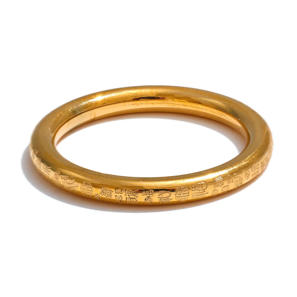 Chinese “Fu” Fortune Stainless Steel Ring 18K Gold PVD