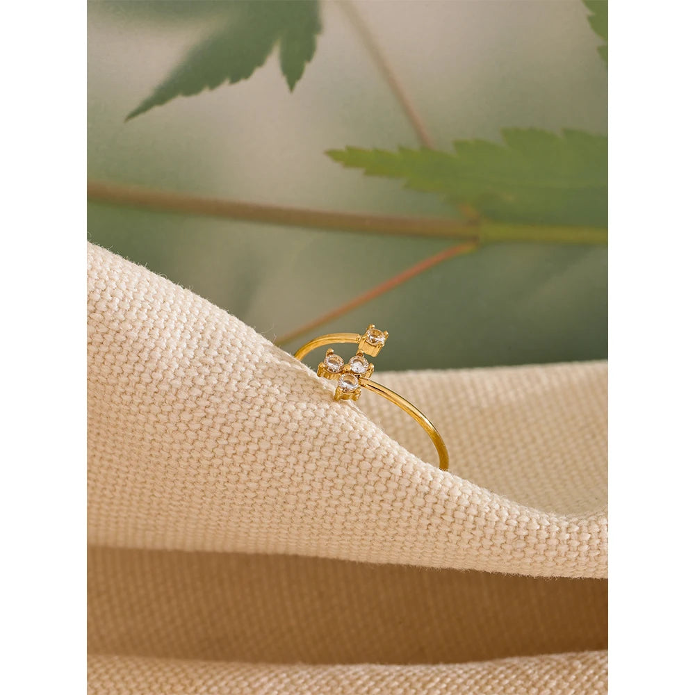 Delicate CZ Flower Adjustable Ring