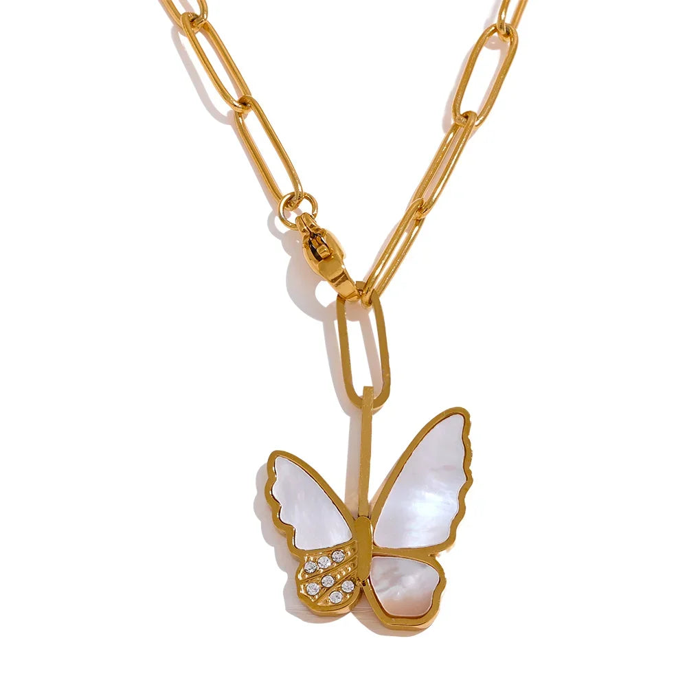 Butterfly Natural Shell Pendant Necklace