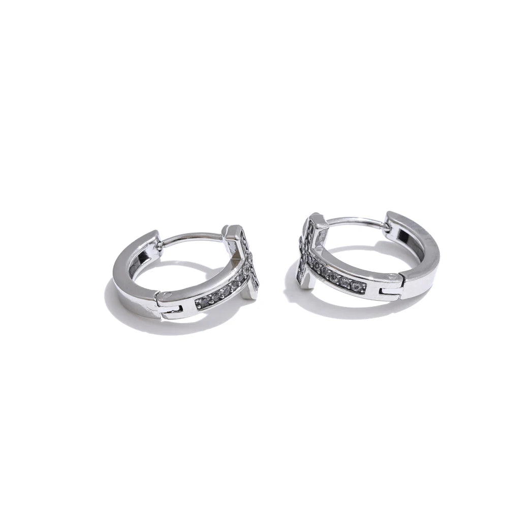 CZ Cross Hoop Earrings