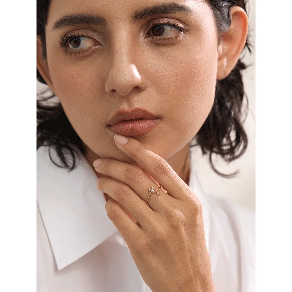 Delicate CZ Flower Adjustable Ring