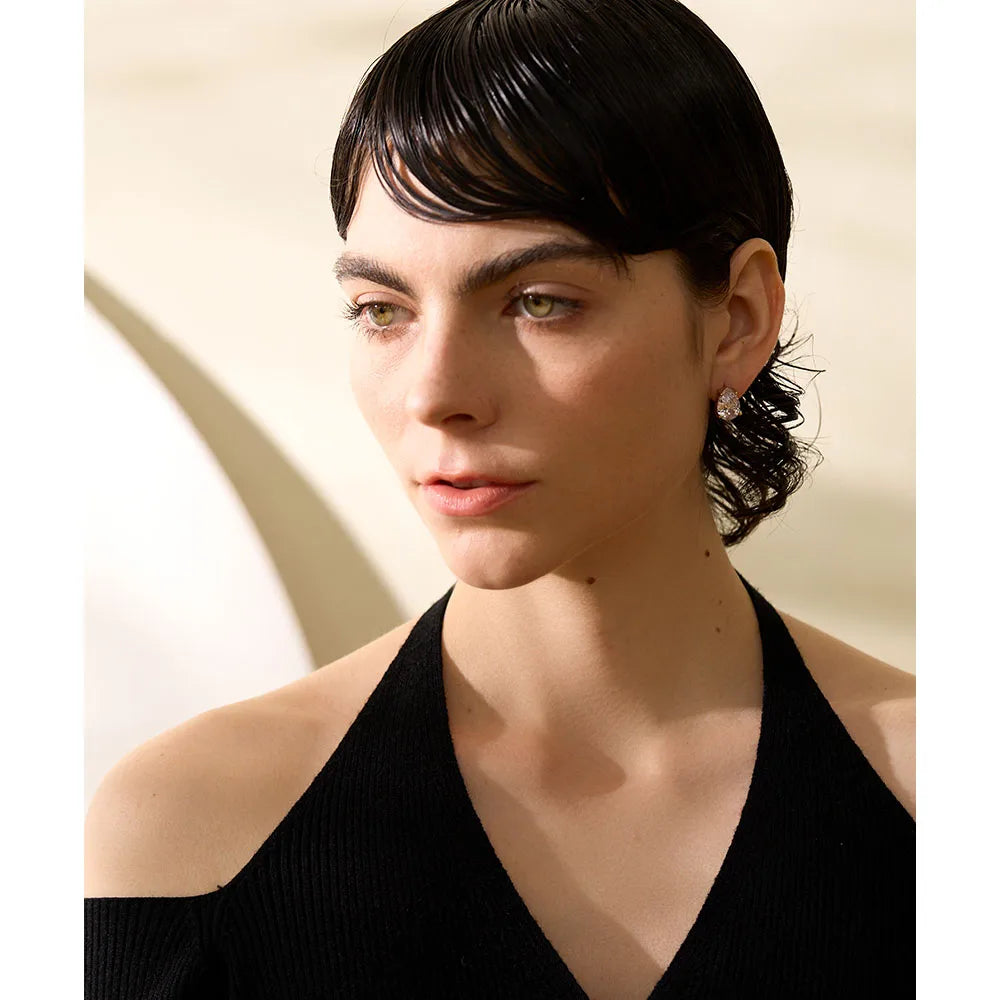 CZ Teardrop Stud Earrings 18K Gold‑Plated