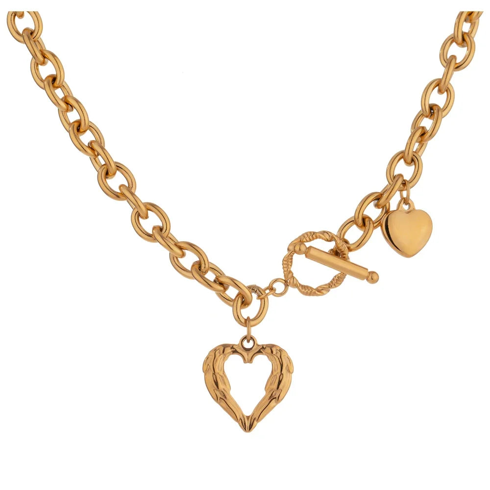 Heart Collares Statement Metal Texture Geometric Chain Collar Necklace