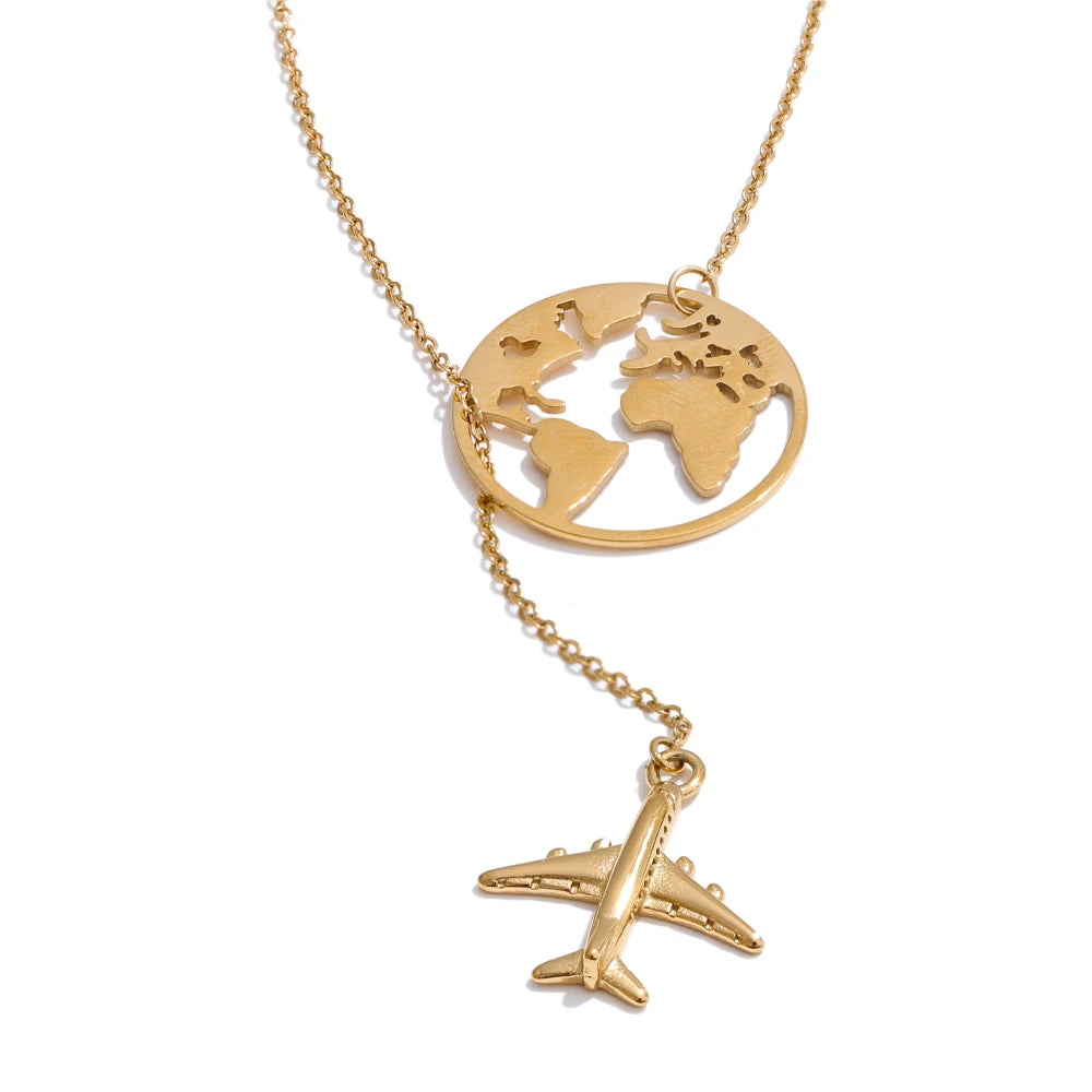 Airplane Map Pendant Necklace