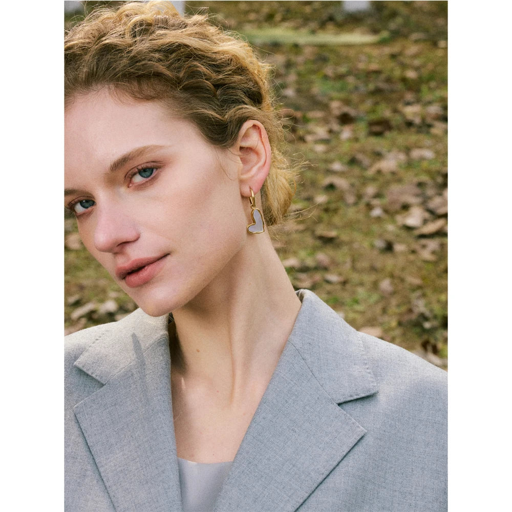 Thicker Shell Heart Love Hoop Drop Earrings