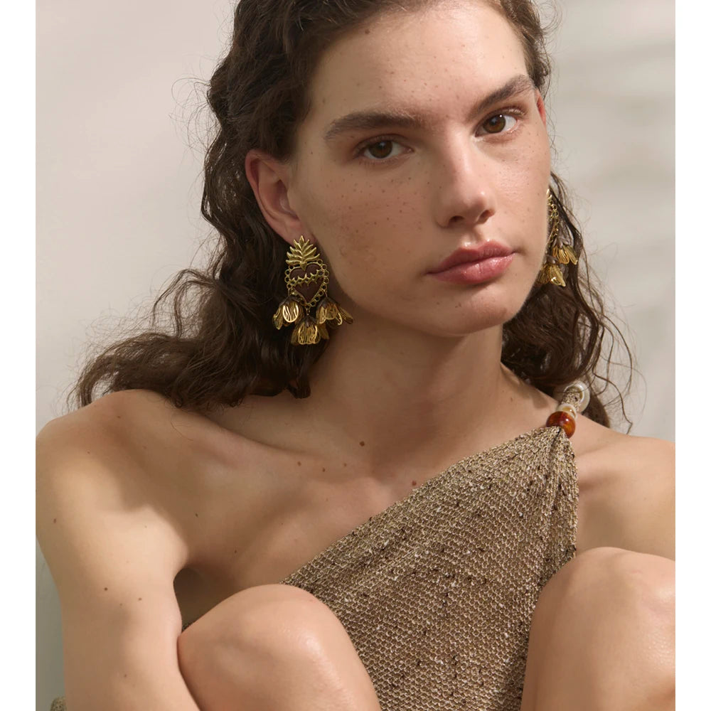 Enamel Heart Flower Petal Drop Earrings