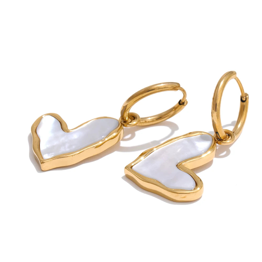 Thicker Shell Heart Love Hoop Drop Earrings