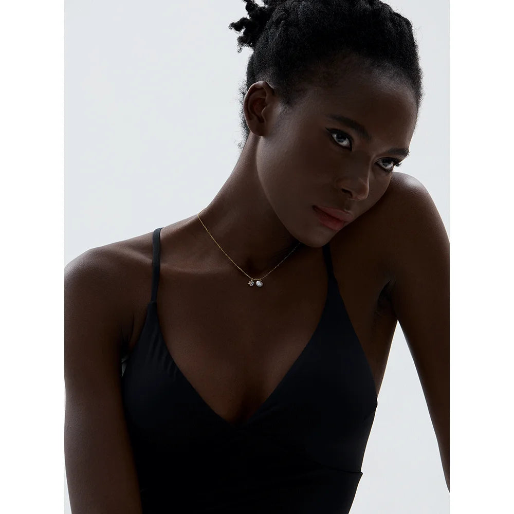 Cubic Zirconia Natural Pearl Pendant Luxury Necklace