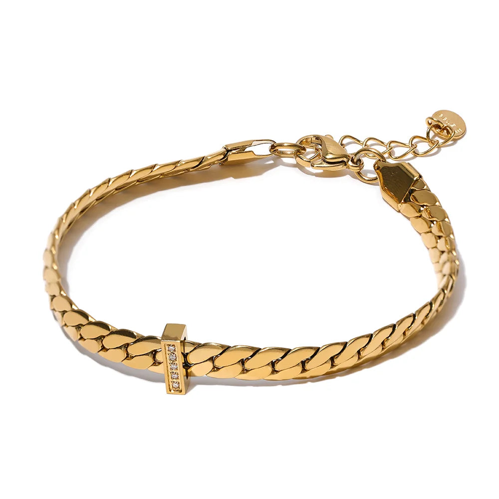 CZ Cuban Chain Bracelet 18K Gold‑Plated