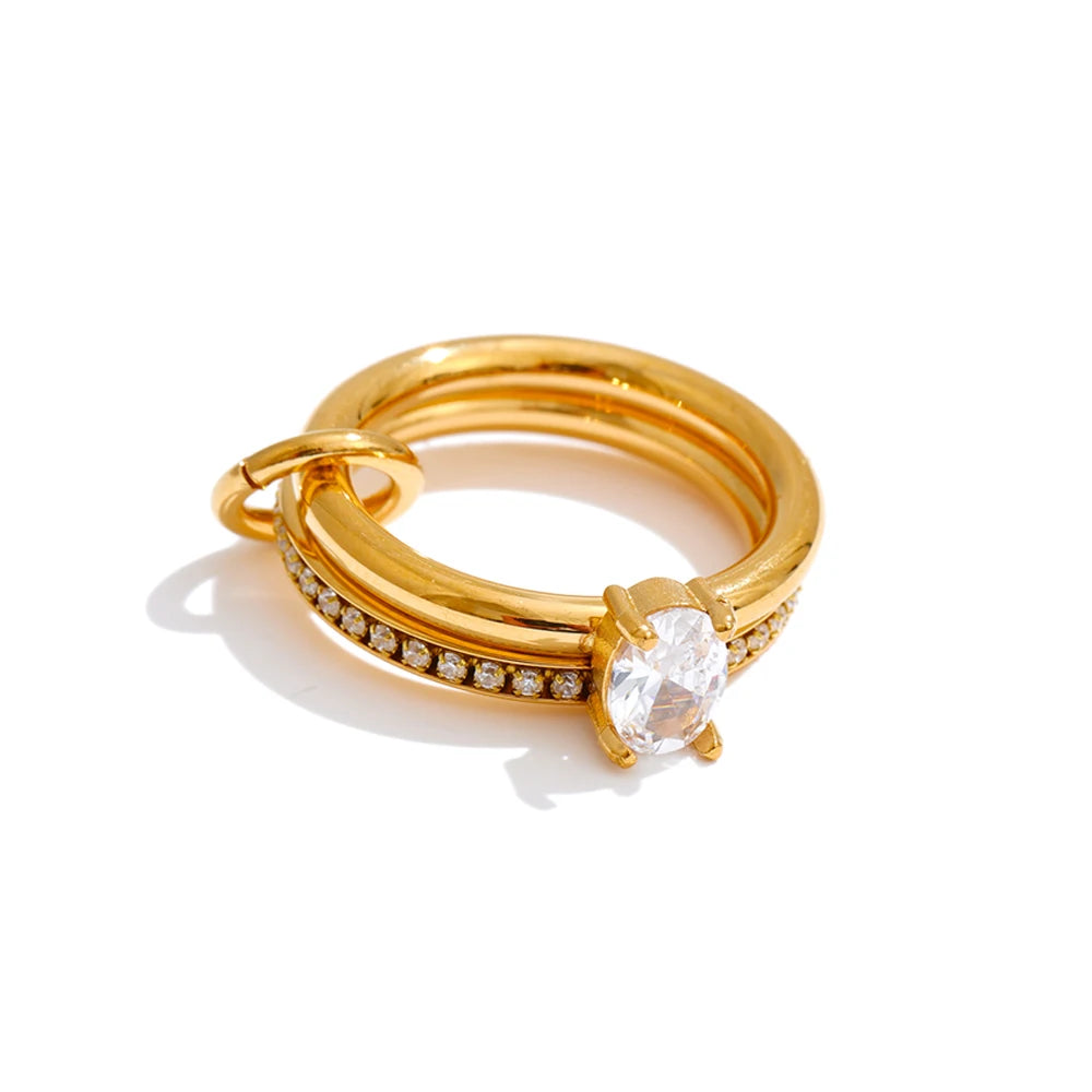 Cubic Zirconia Stacked Ring 18K Gold PVD
