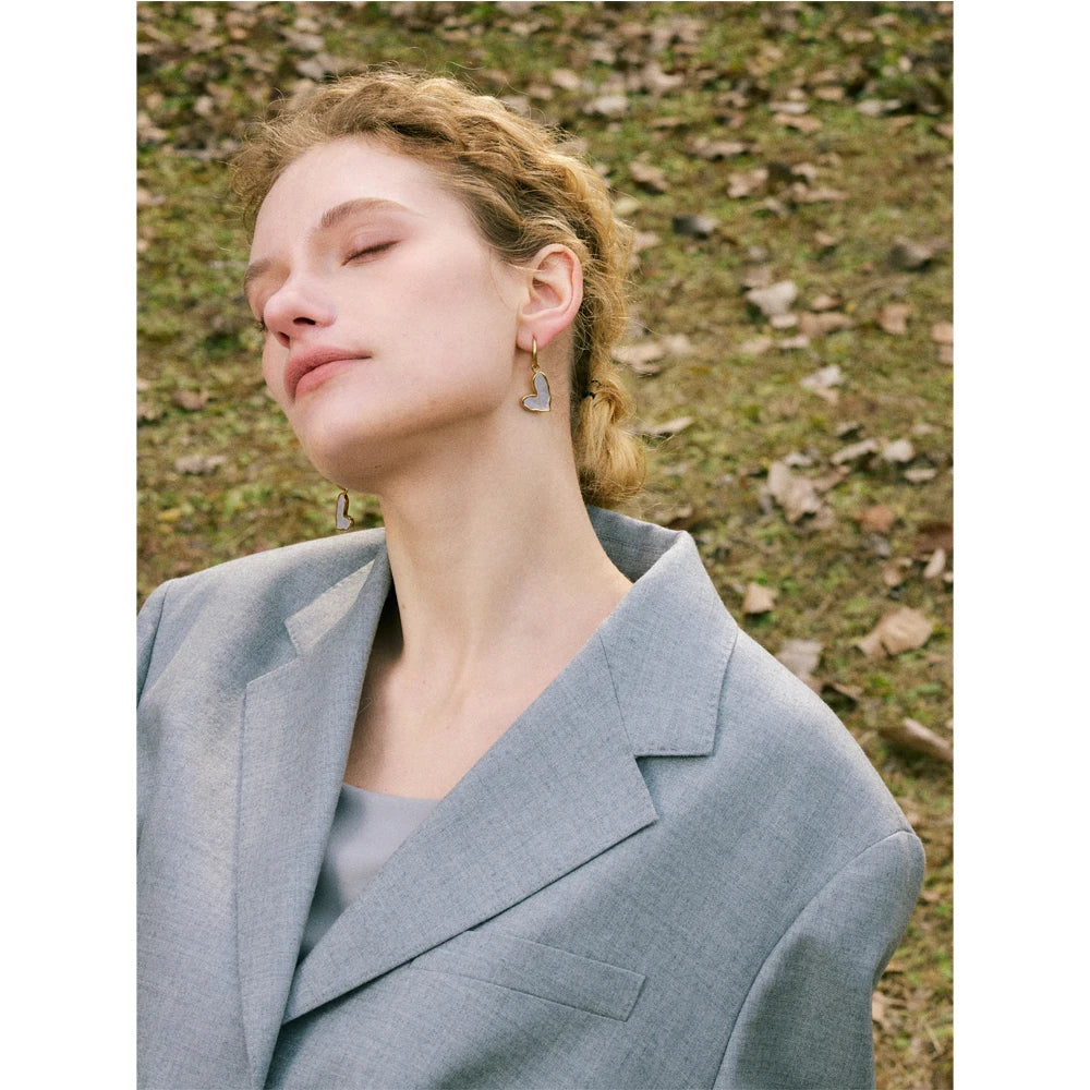 Thicker Shell Heart Love Hoop Drop Earrings