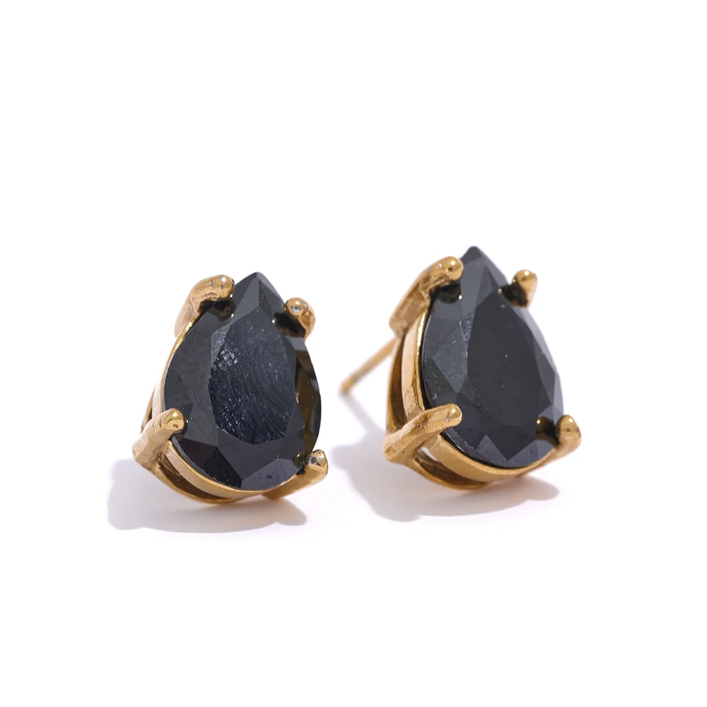 CZ Teardrop Stud Earrings 18K Gold‑Plated