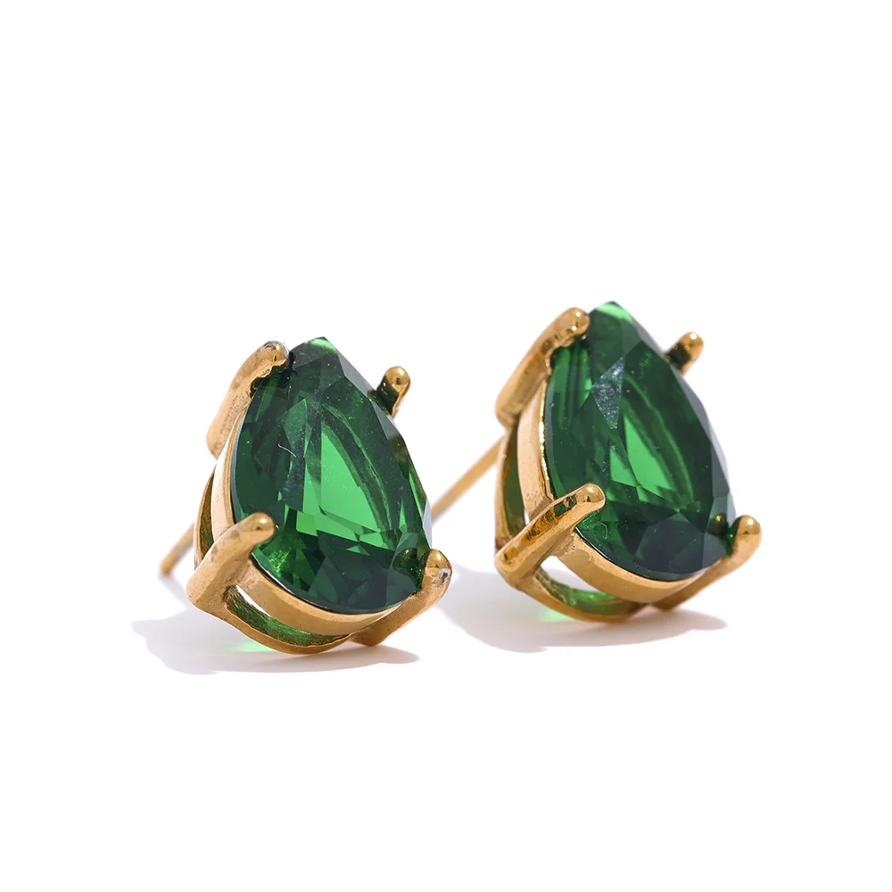 CZ Teardrop Stud Earrings 18K Gold‑Plated