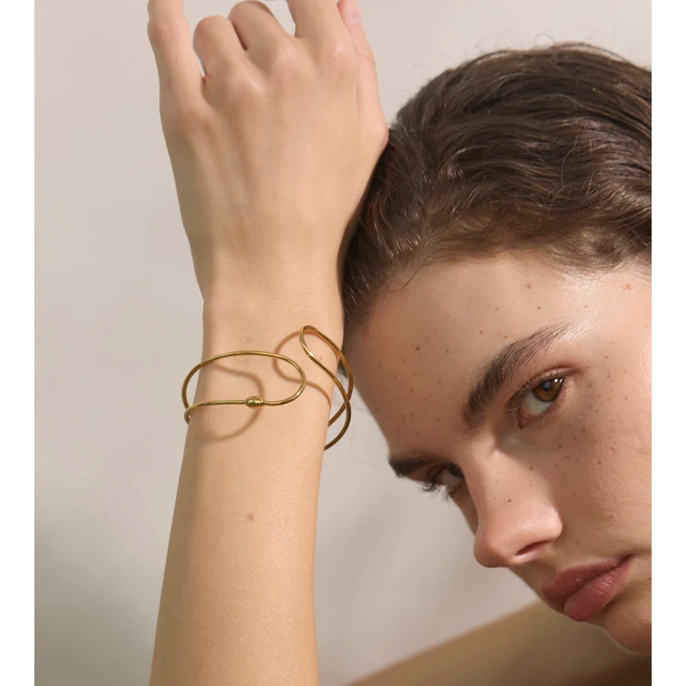 Double‑Layer Hollow Cuff Bracelet PVD