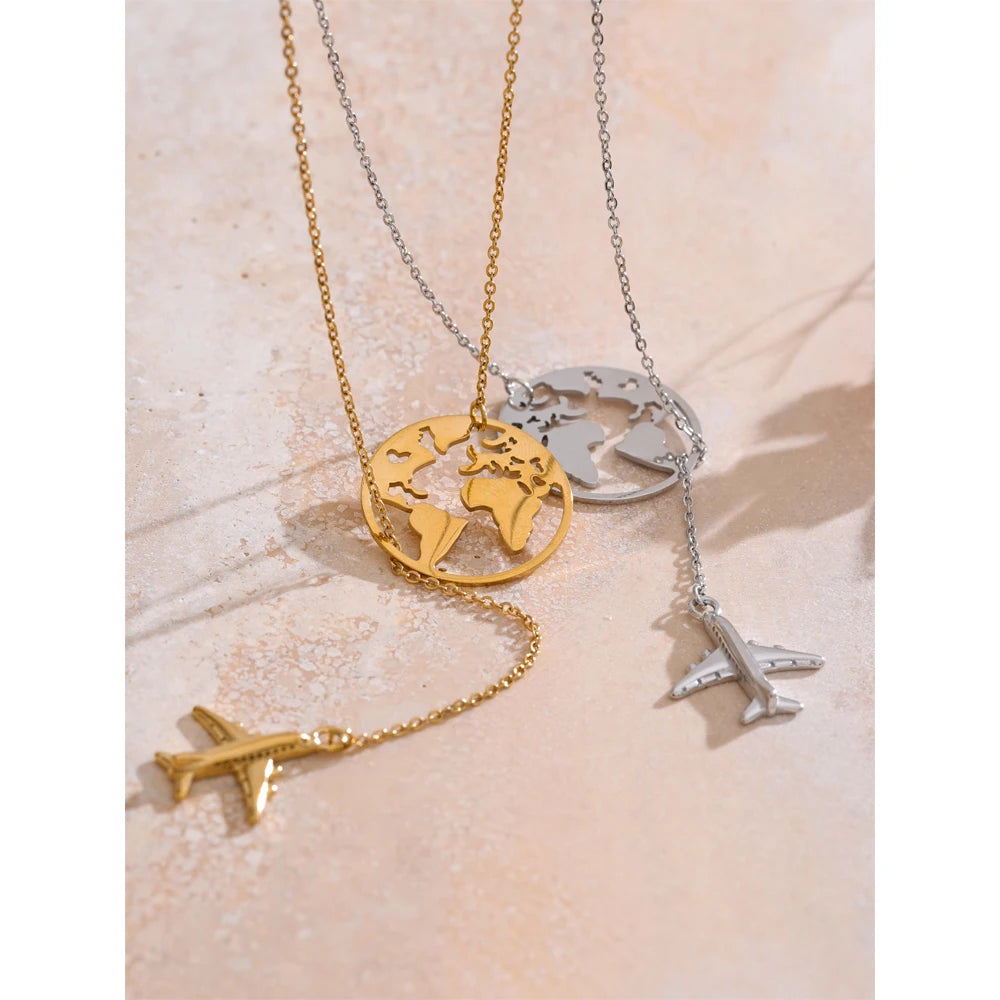 Airplane Map Pendant Necklace