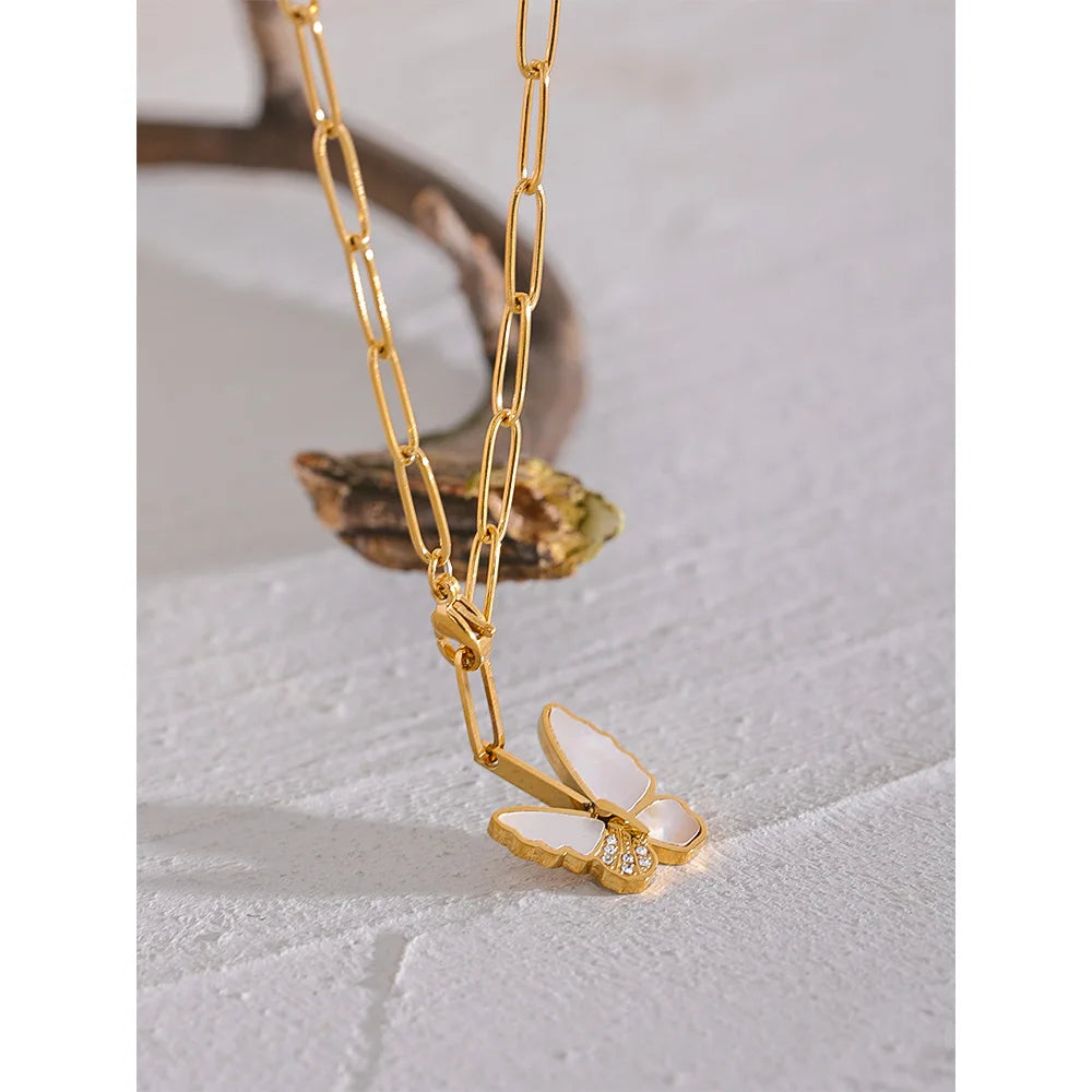 Butterfly Natural Shell Pendant Necklace