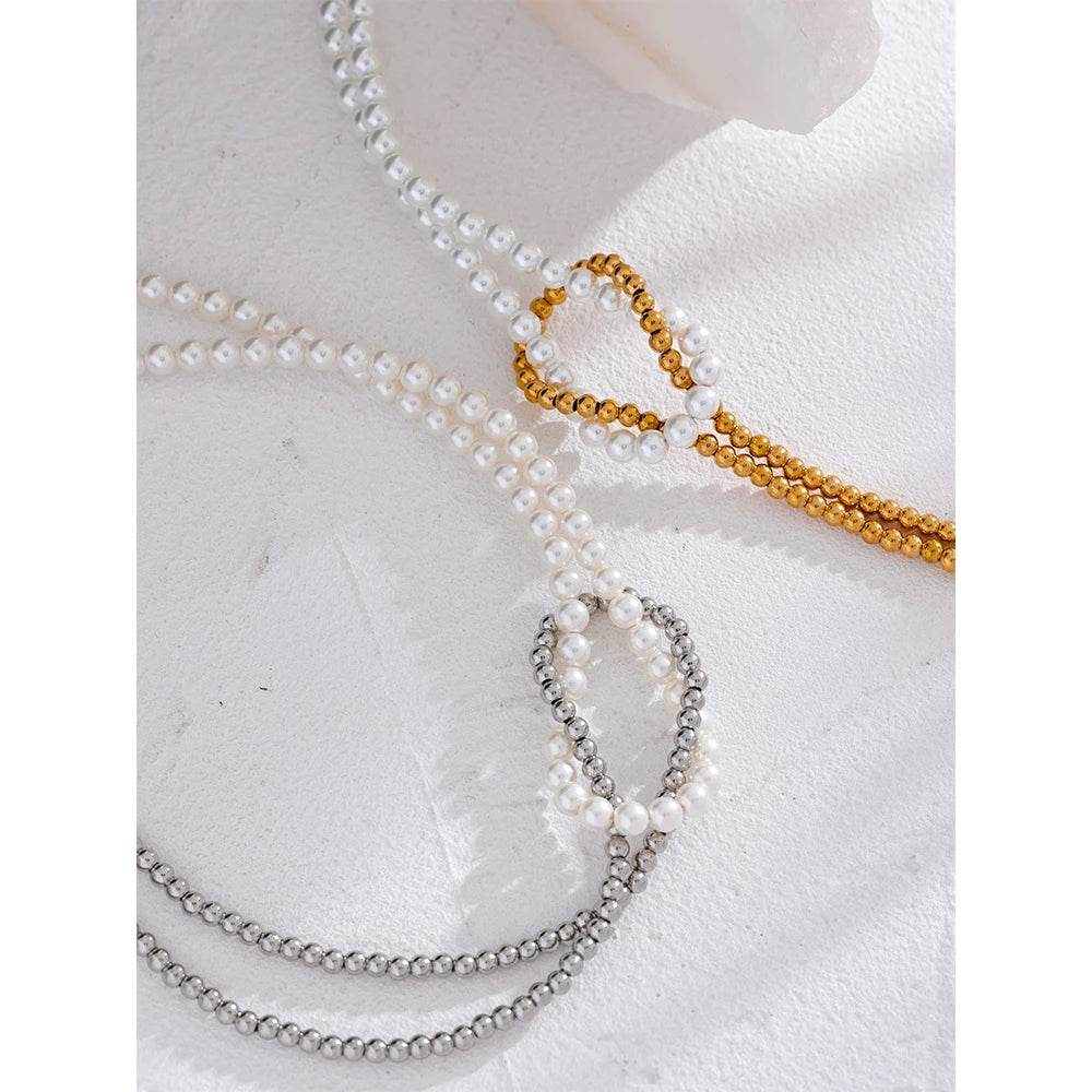Handmade Knot Imitation Pearl Stainless Steel Necklace