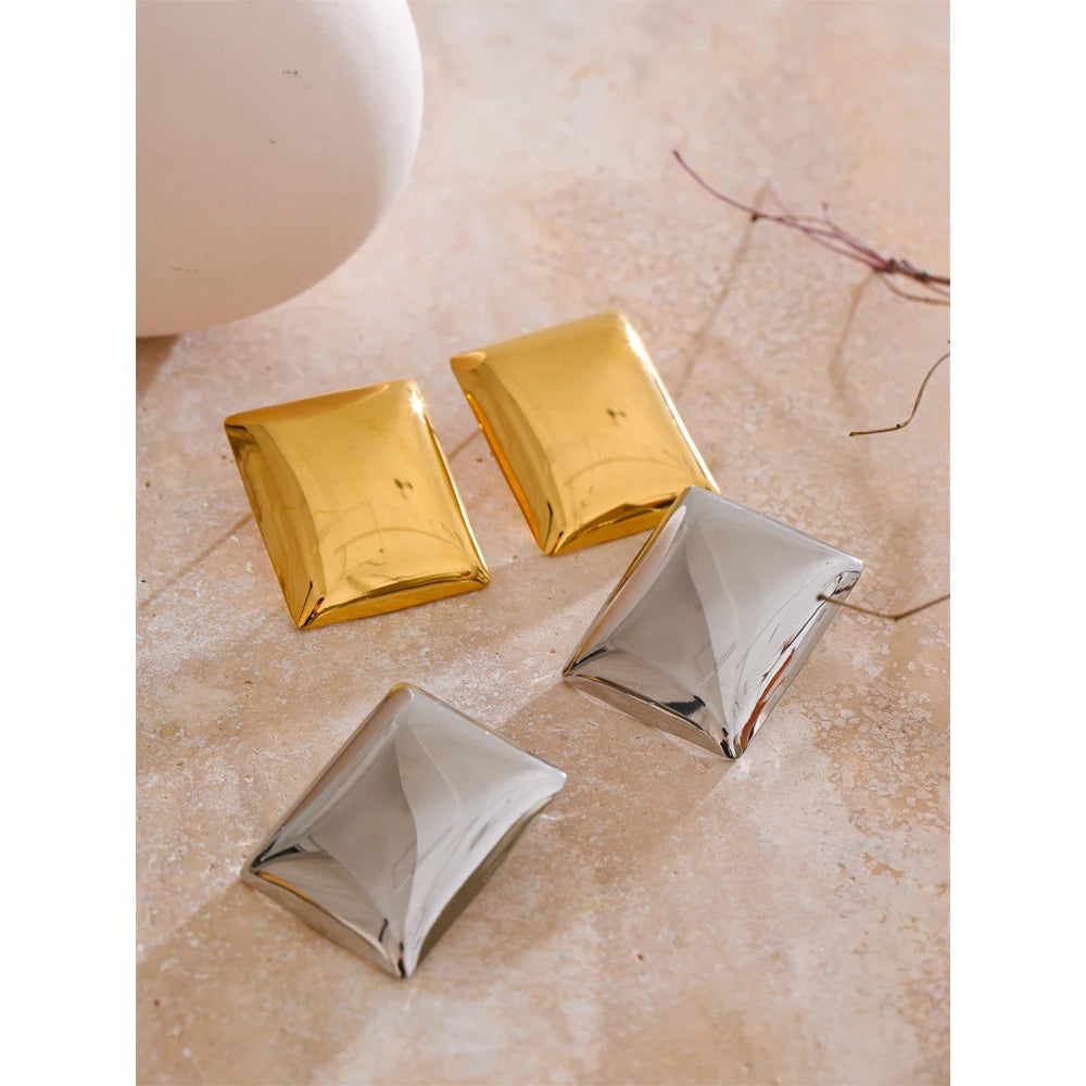 Glossy Smooth Rectangle Stud Earrings