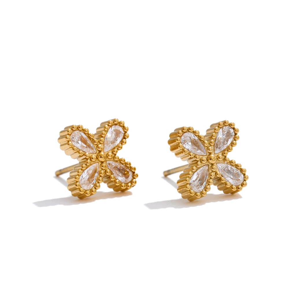 CZ Flower Stud Earrings