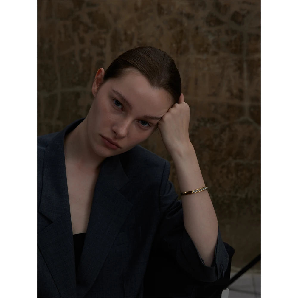 CZ Open Cuff Bangle 18K Gold PVD