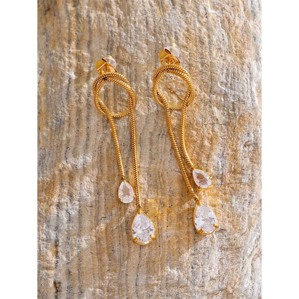 Geometric Tassel Chain Cubic Zirconia Drop Dangle Earrings