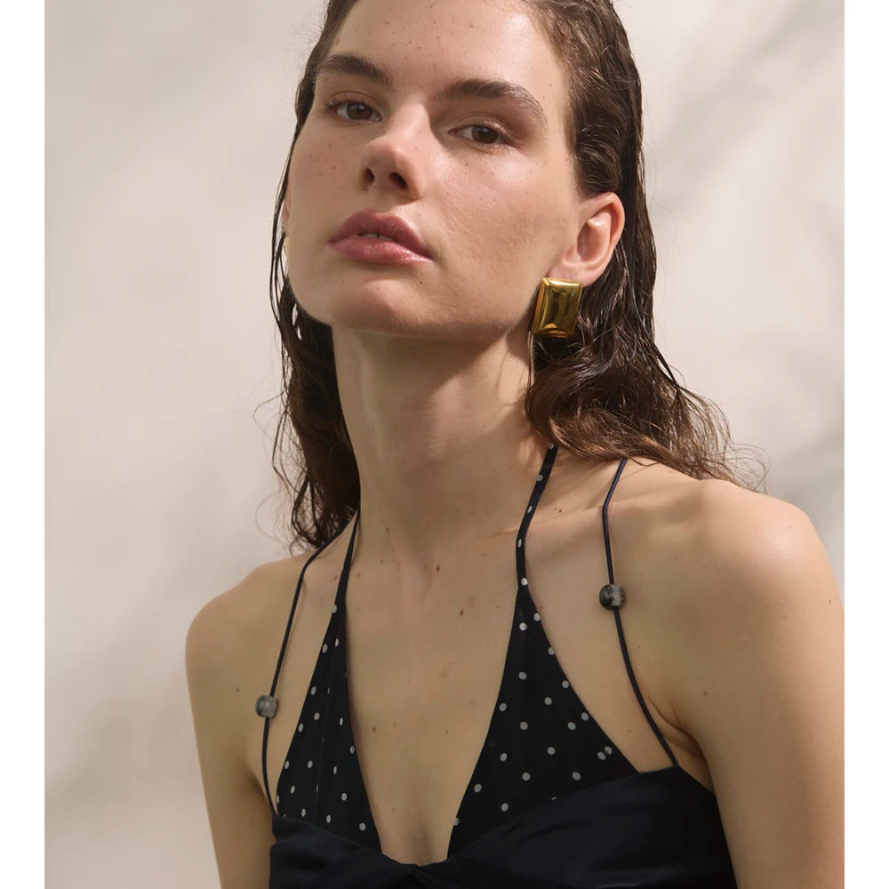 Glossy Smooth Rectangle Stud Earrings