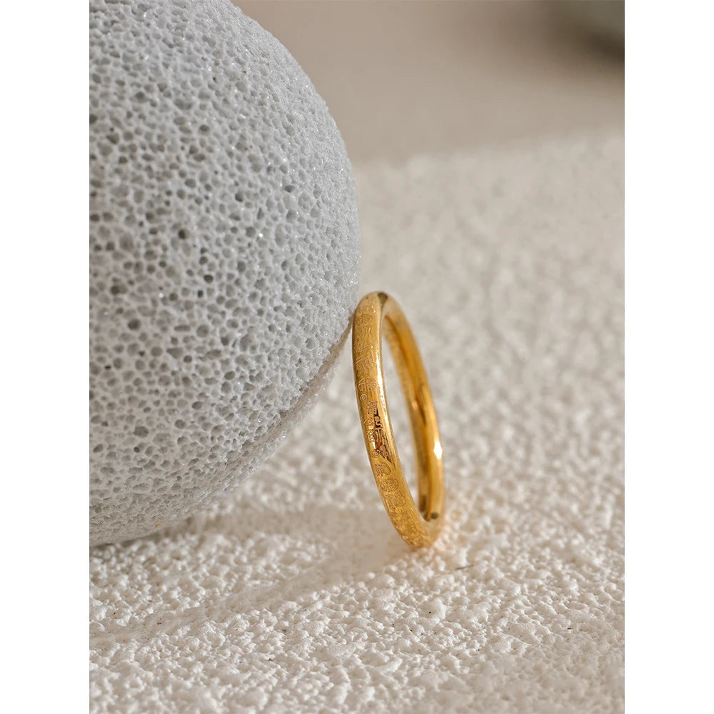 Chinese “Fu” Fortune Stainless Steel Ring 18K Gold PVD