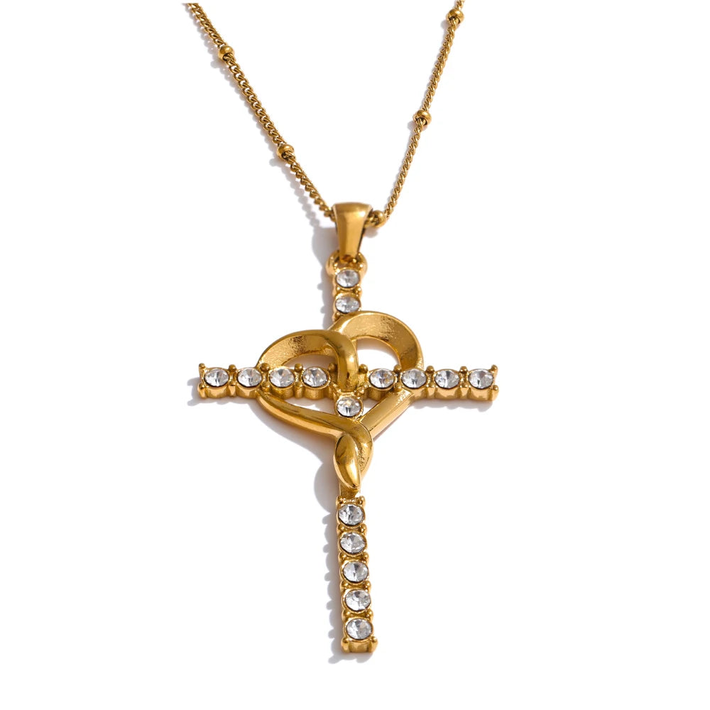 Cubic Zirconia Cross Heart Pendant Necklace