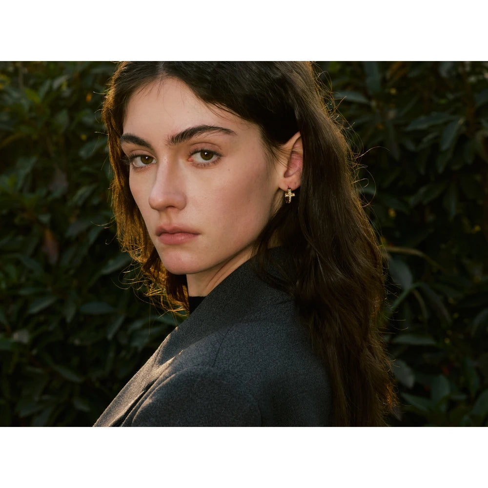 CZ Cross Hoop Earrings