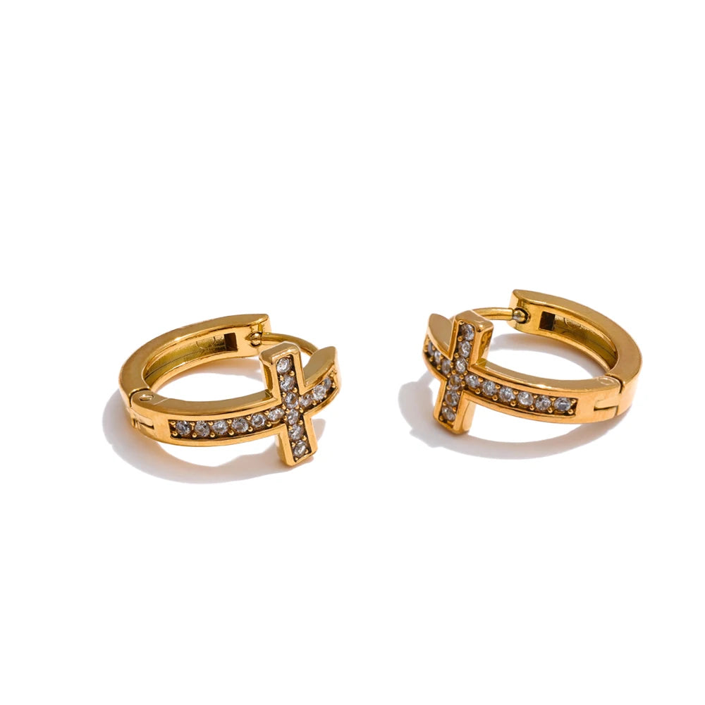 CZ Cross Hoop Earrings