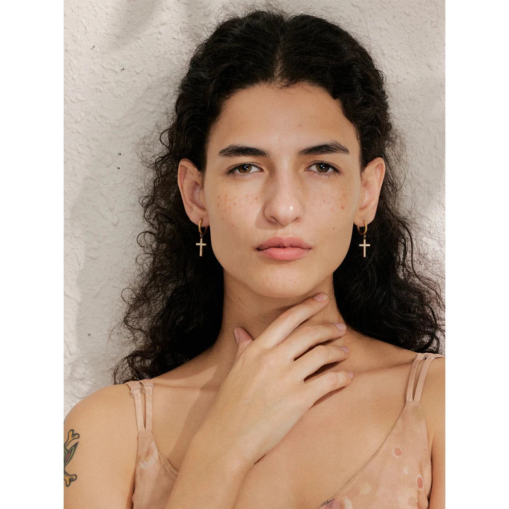 Cubic Zirconia Cross Drop Dangle Earrings