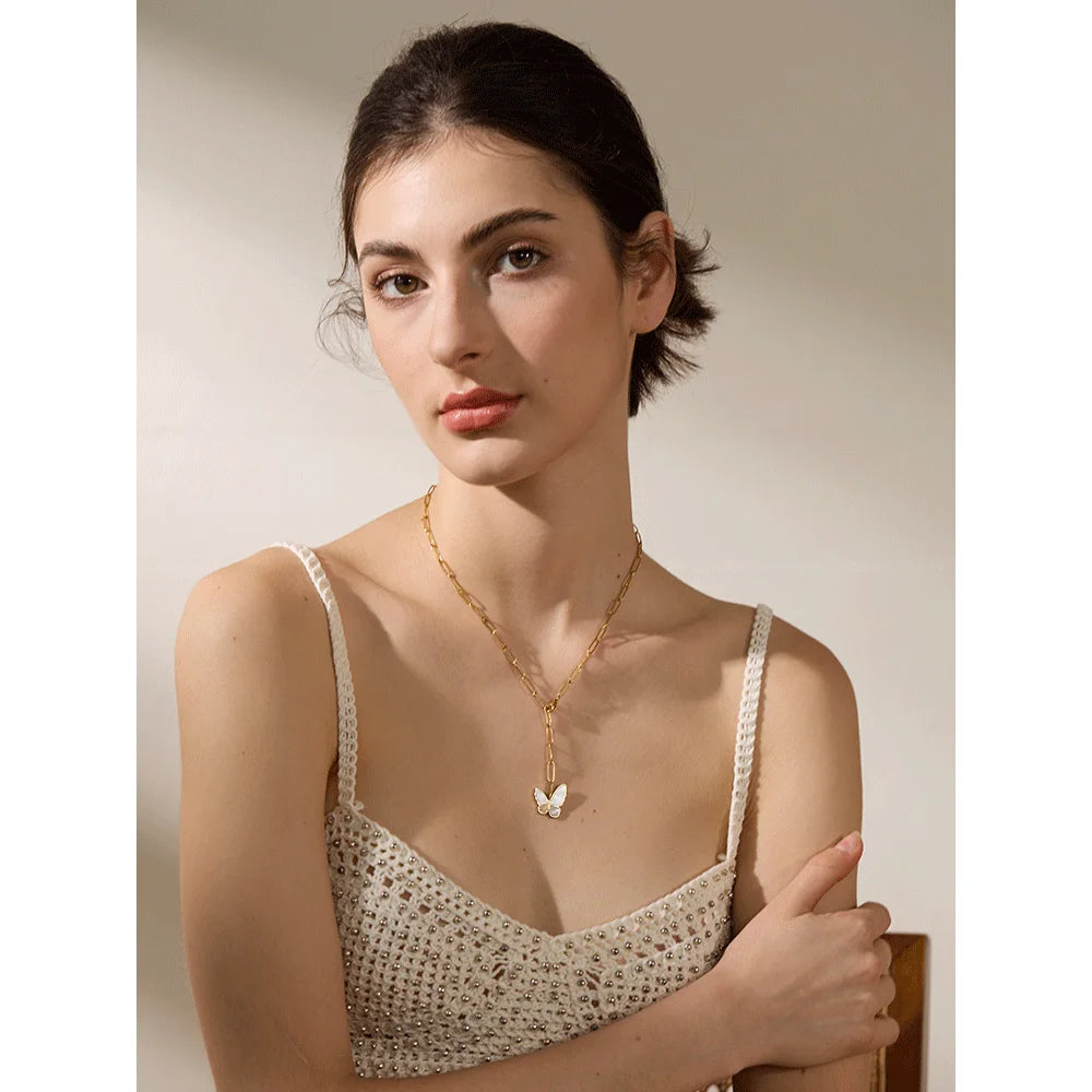 Butterfly Natural Shell Pendant Necklace