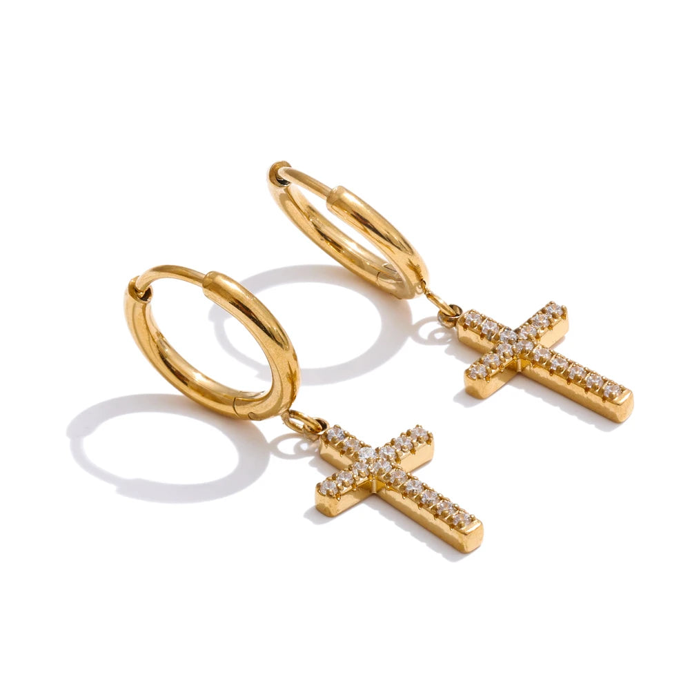 Cubic Zirconia Cross Drop Dangle Earrings