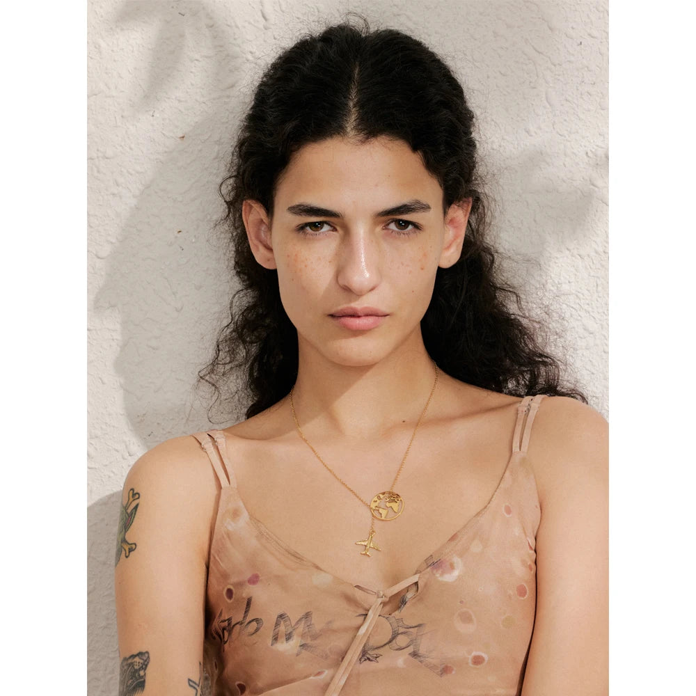 Airplane Map Pendant Necklace