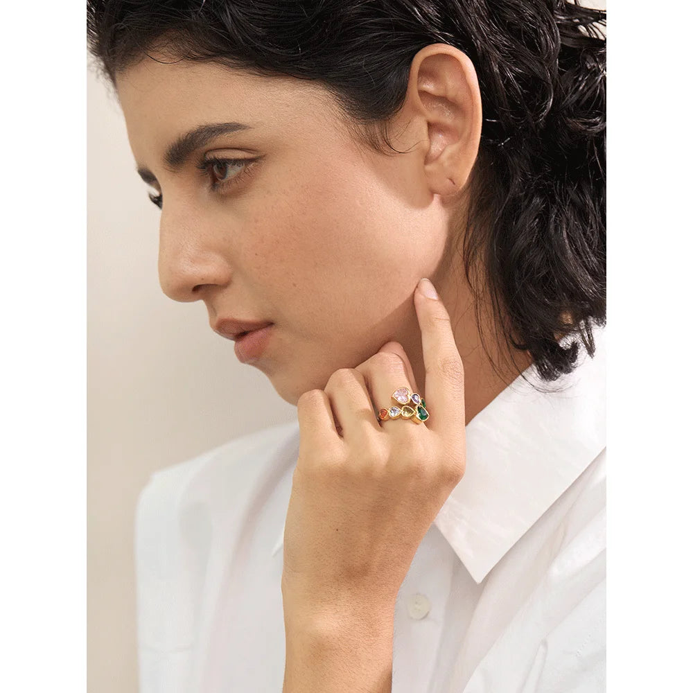 Gold CZ Heart Adjustable Ring