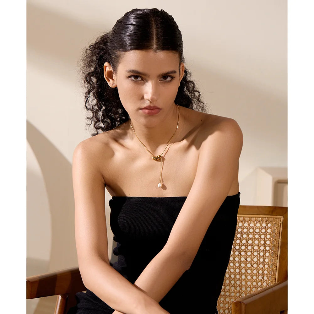 Beaded Chain Imitation Pearl Drop Necklace