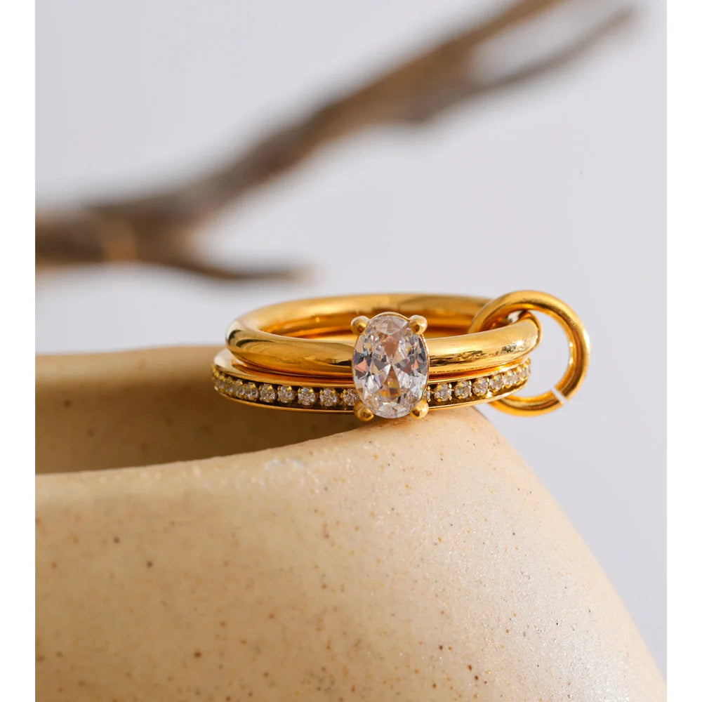 Cubic Zirconia Stacked Ring 18K Gold PVD