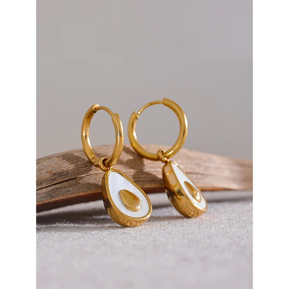Golden Avocado Fruit Huggie Hoop Earrings