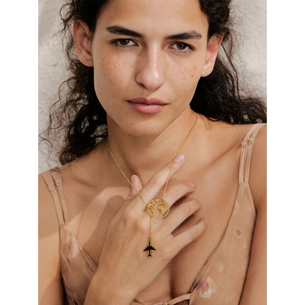 Airplane Map Pendant Necklace