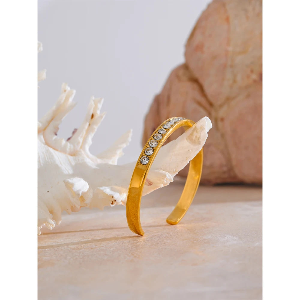 CZ Open Cuff Bangle 18K Gold PVD