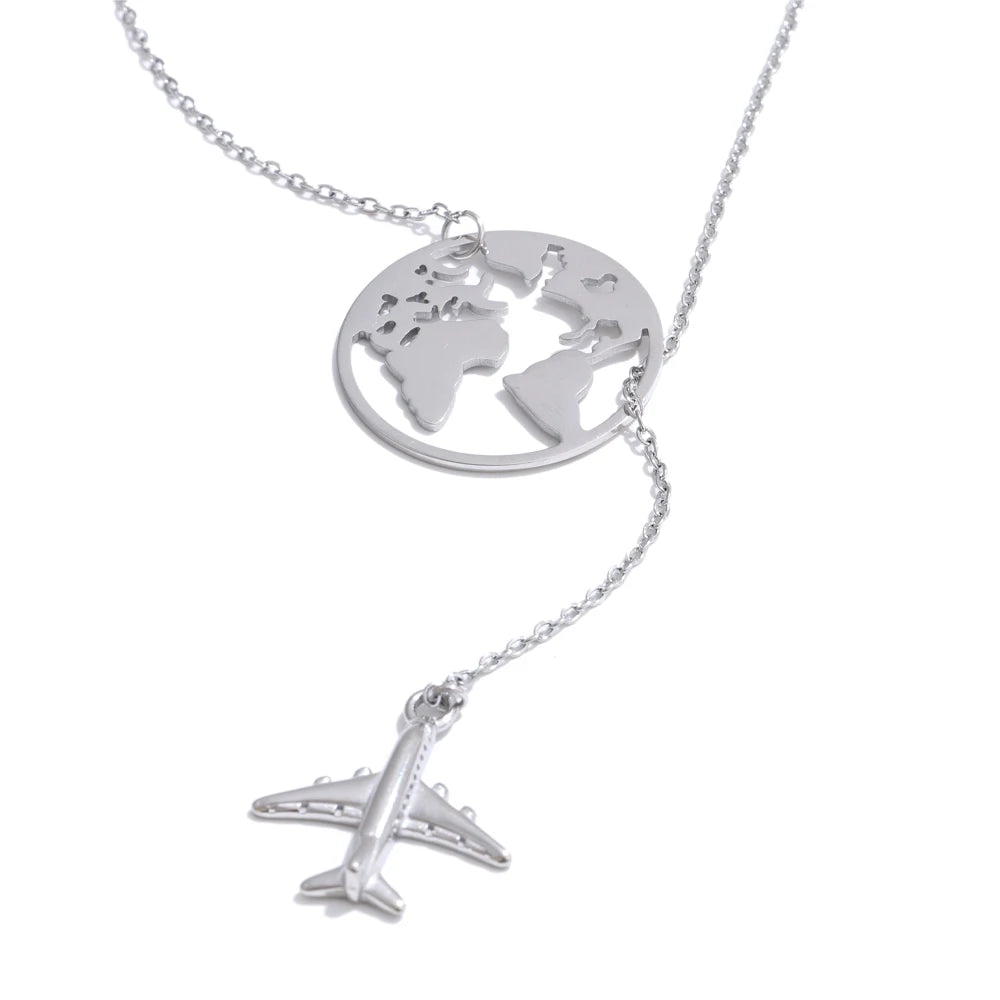 Airplane Map Pendant Necklace