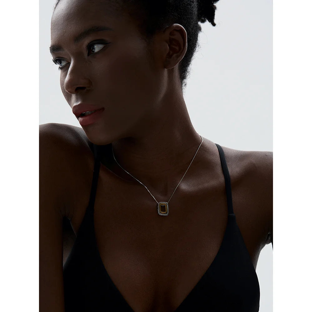 316L Square Double‑Layer CZ Pendant Necklace