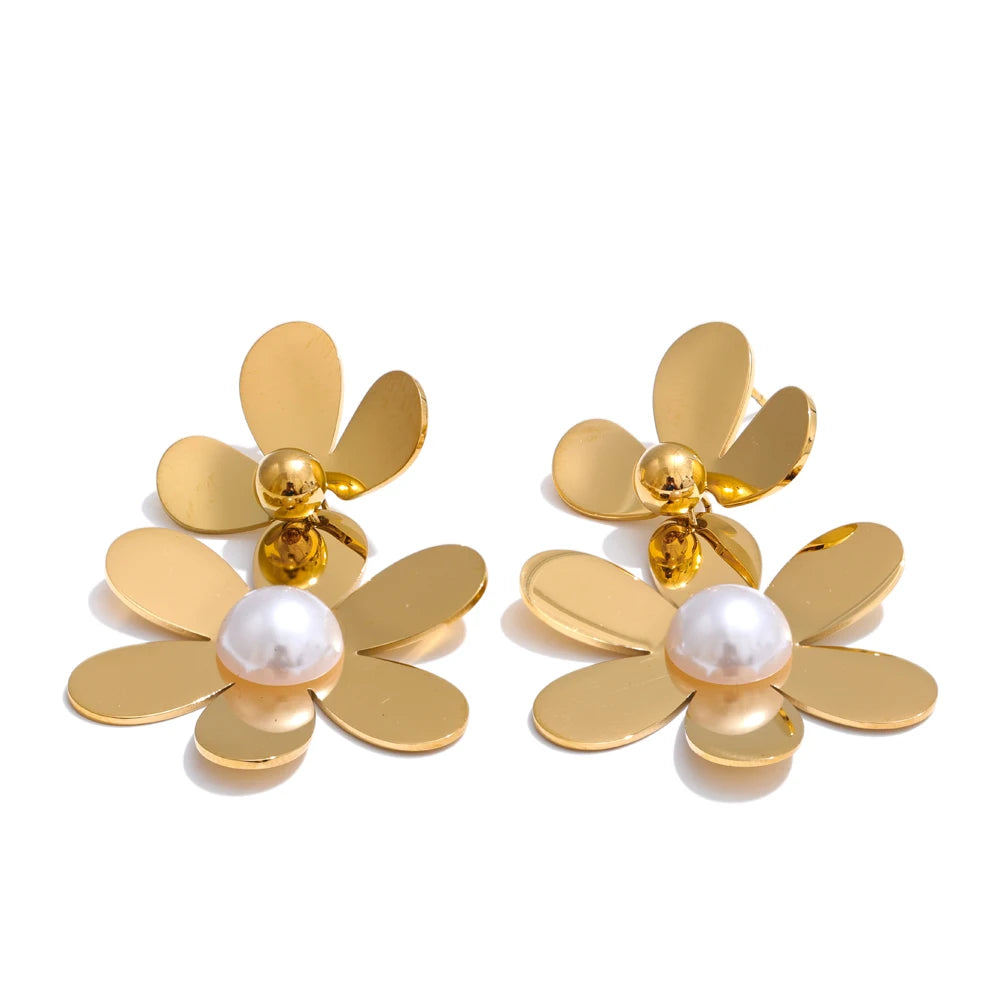 Flower Pearls Drop Earrings