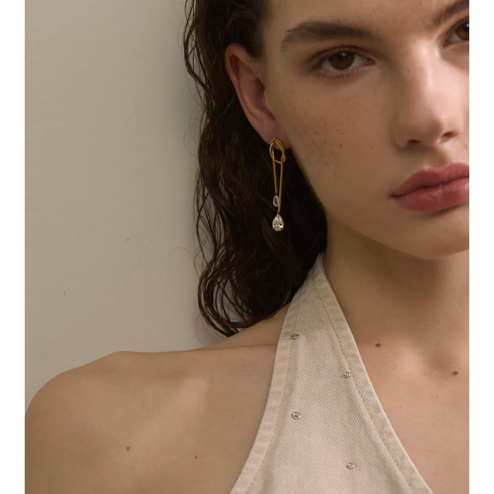 Geometric Tassel Chain Cubic Zirconia Drop Dangle Earrings