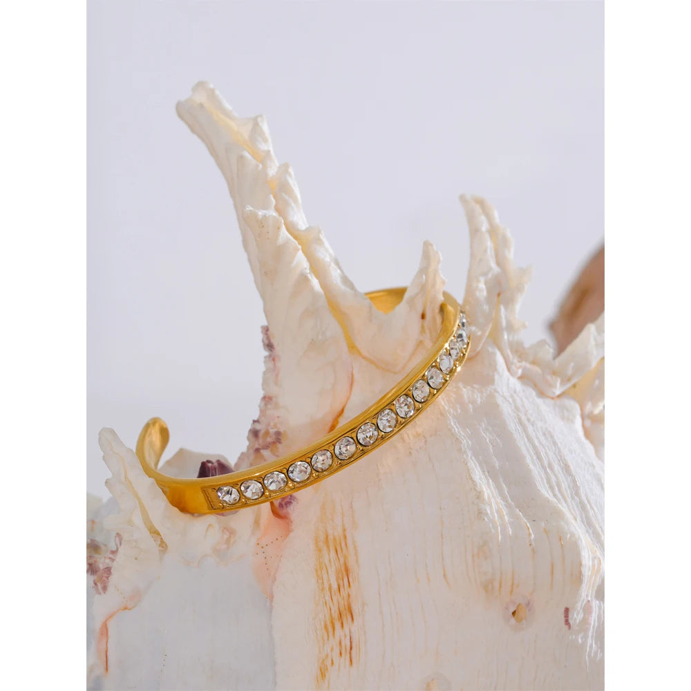 CZ Open Cuff Bangle 18K Gold PVD