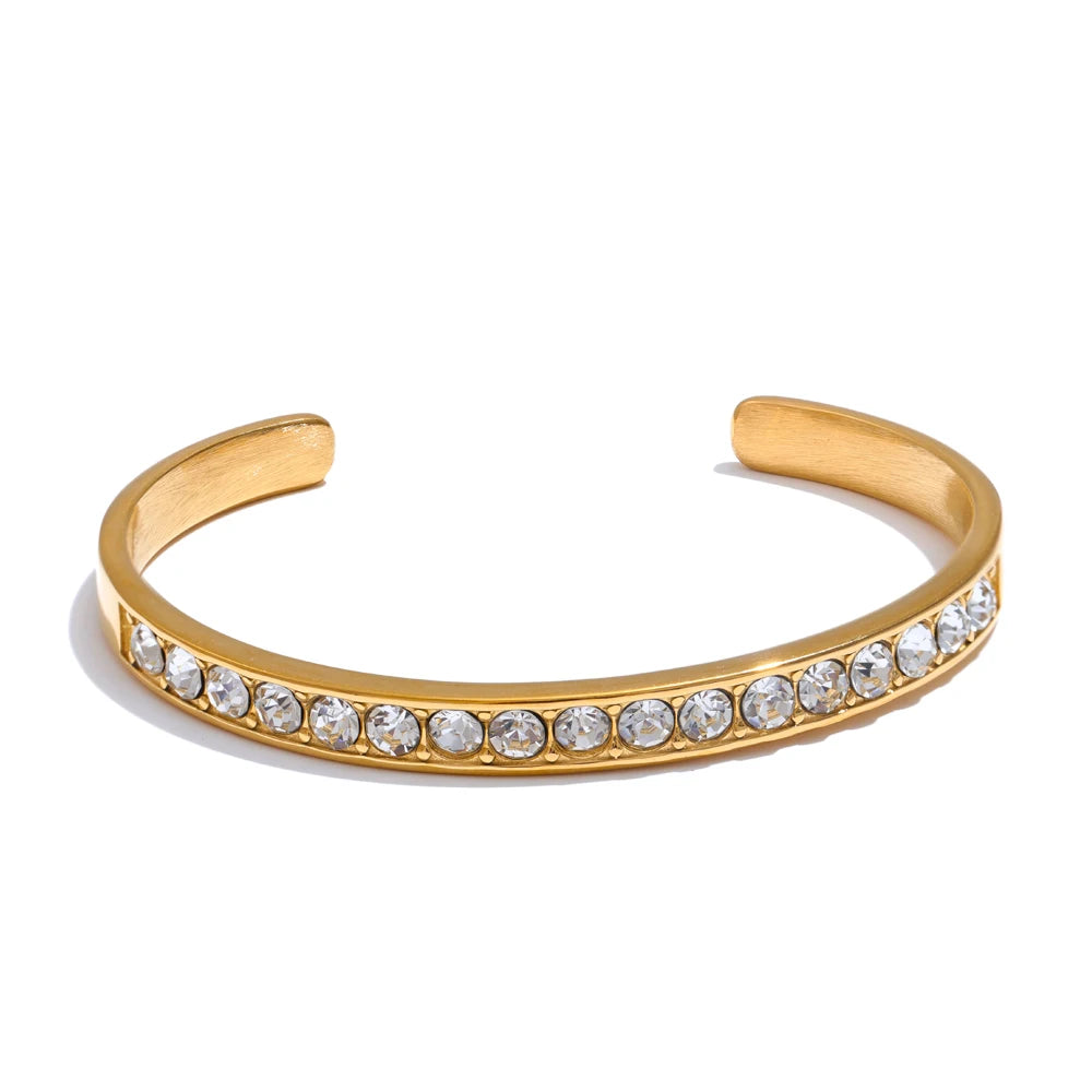 CZ Open Cuff Bangle 18K Gold PVD