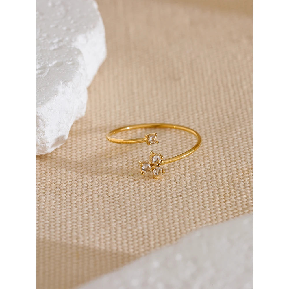 Delicate CZ Flower Adjustable Ring